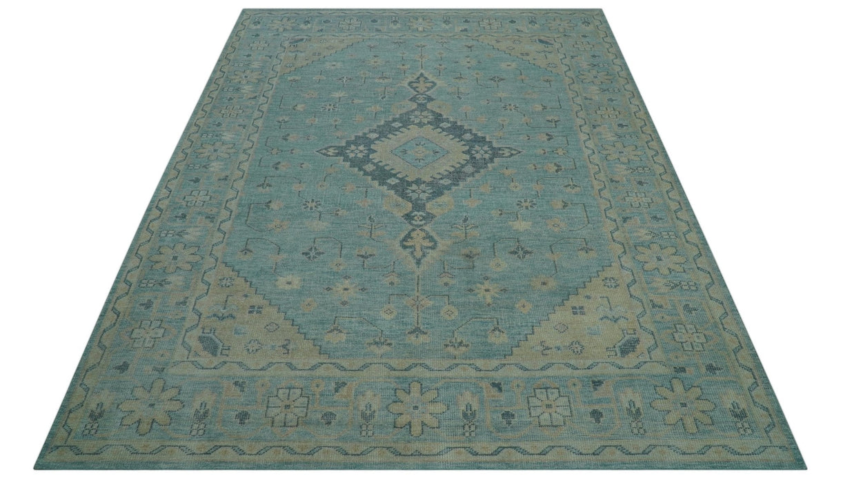 Custom Made Blue And Beige Turkish Design Hand knotted Wool Area Rug