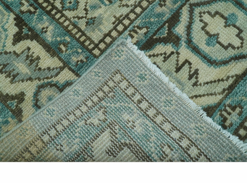 Custom Made Blue And Gray Traditional Medallion Hand Knotted Wool Rug