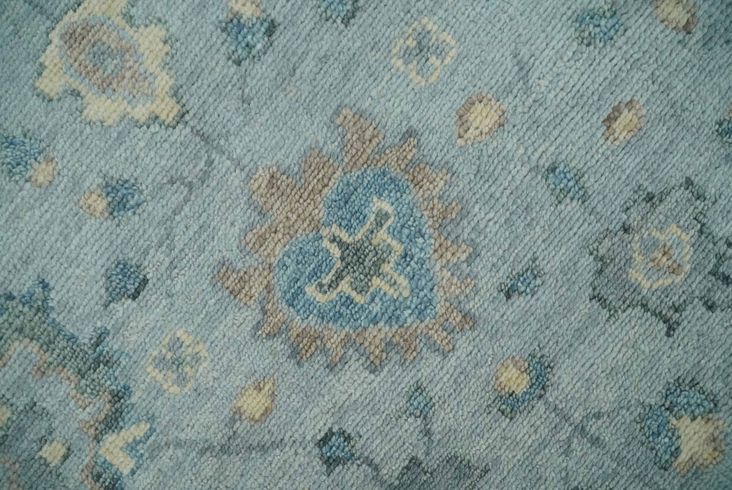 Custom Made Blue and Green Hand knotted traditional Oushak wool Area Rug