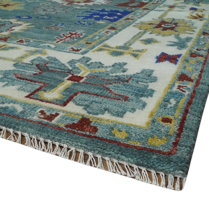 Custom Made Blue and Ivory Colorful Hand knotted Traditional Oushak wool Area Rug