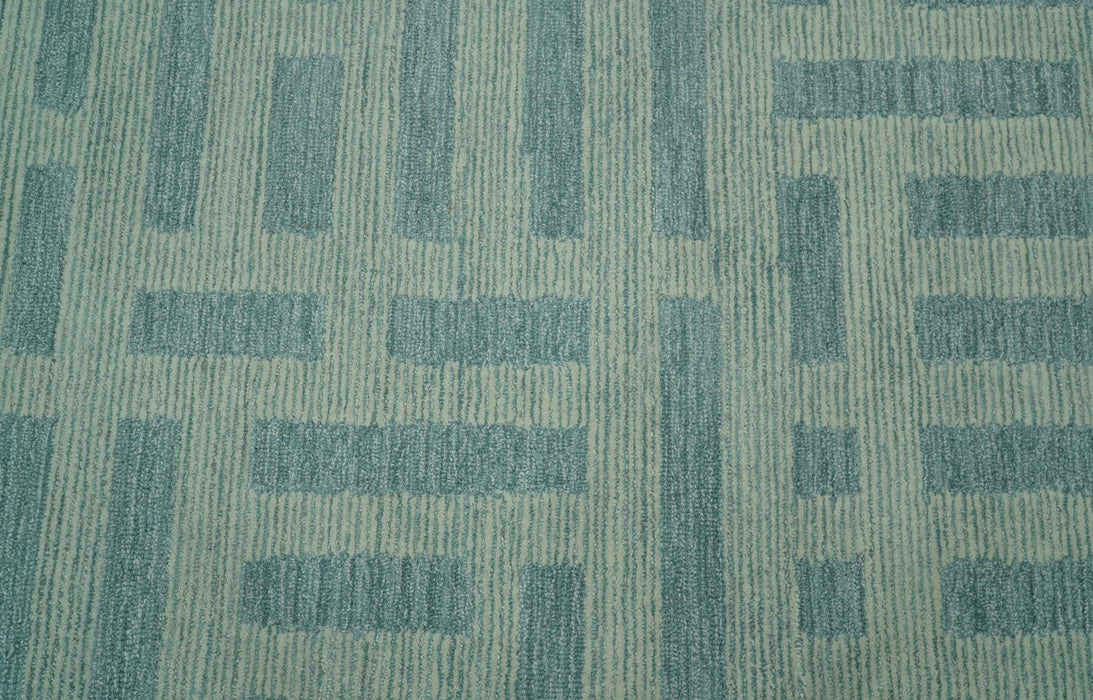 Custom Made Blue And Ivory Modern Abstract Pattern Hand Tufted Wool Area Rug