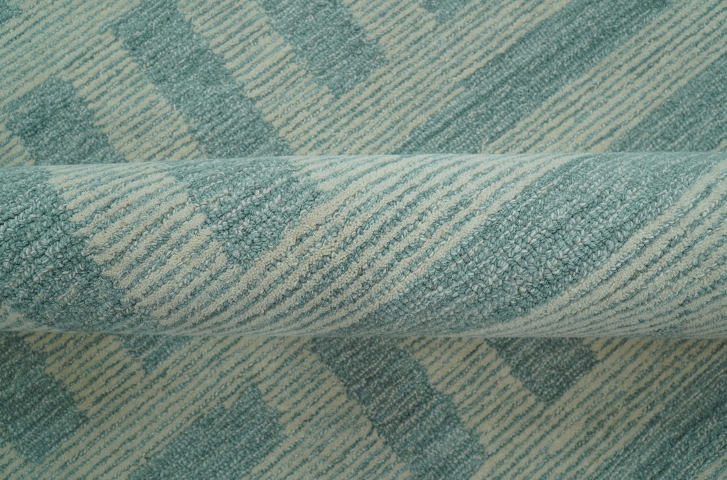 Custom Made Blue And Ivory Modern Abstract Pattern Hand Tufted Wool Area Rug
