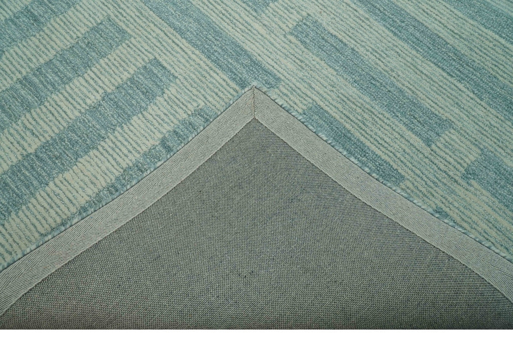 Custom Made Blue And Ivory Modern Abstract Pattern Hand Tufted Wool Area Rug