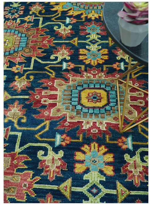 Custom Made Blue And Olive Traditional Medallion Hand Knotted Wool Rug