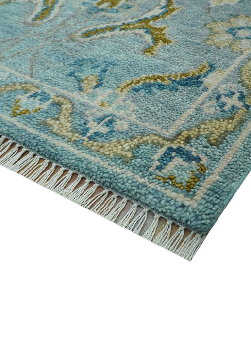 Custom Made Blue And Olive Traditional Oriental Design Hand knotted Wool Area Rug