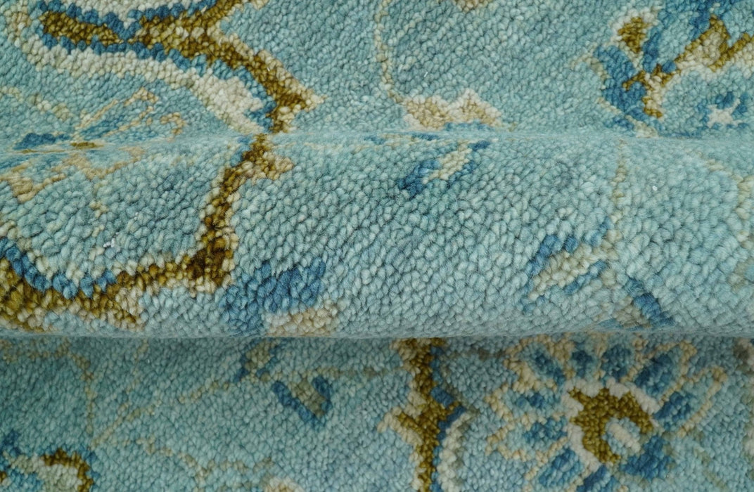 Custom Made Blue And Olive Traditional Oriental Design Hand knotted Wool Area Rug