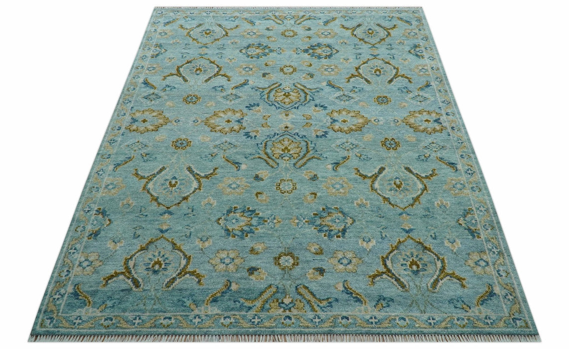 Custom Made Blue And Olive Traditional Oriental Design Hand knotted Wool Area Rug