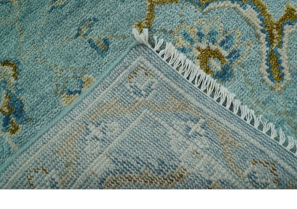 Custom Made Blue And Olive Traditional Oriental Design Hand knotted Wool Area Rug