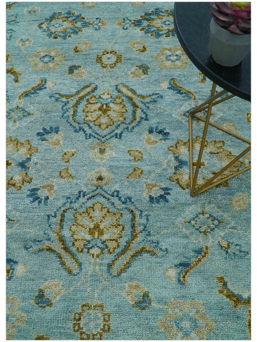 Custom Made Blue And Olive Traditional Oriental Design Hand knotted Wool Area Rug