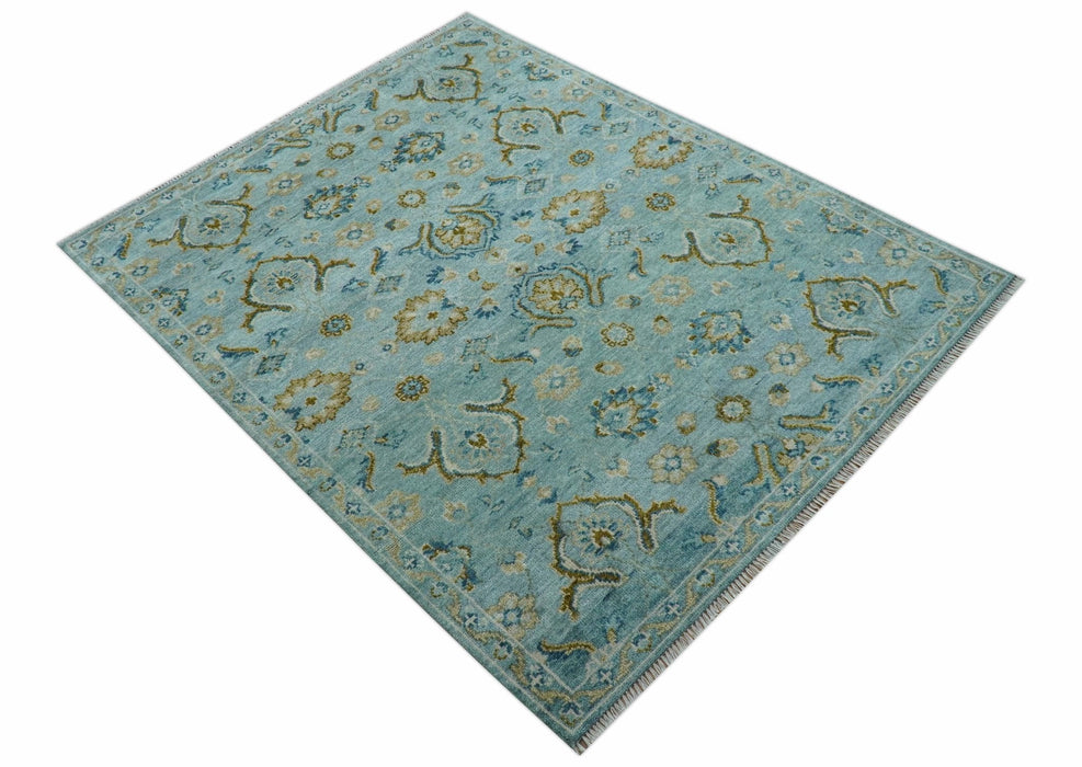 Custom Made Blue And Olive Traditional Oriental Design Hand knotted Wool Area Rug