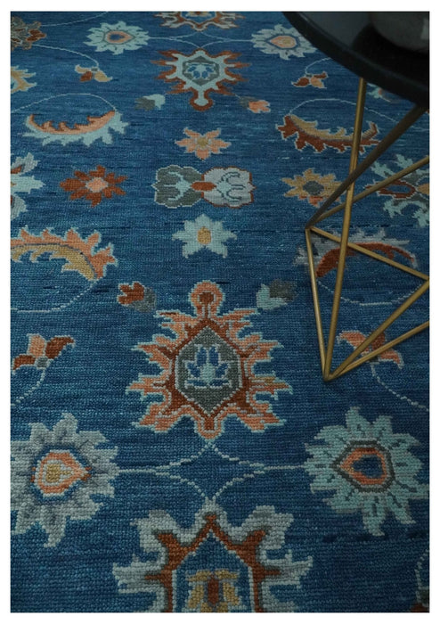 Custom Made Blue and Silver Hand knotted colorful Traditional Oushak wool Area Rug