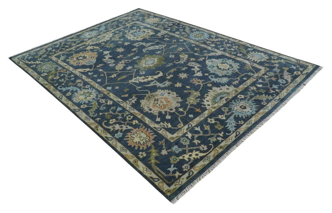 Custom Made Blue, Beige and Green Multi size Hand knotted Traditional Oushak Wool Area Rug