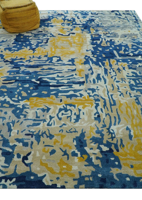 Custom Made Blue Modern Abstract Design Hand Tufted  Area Rug