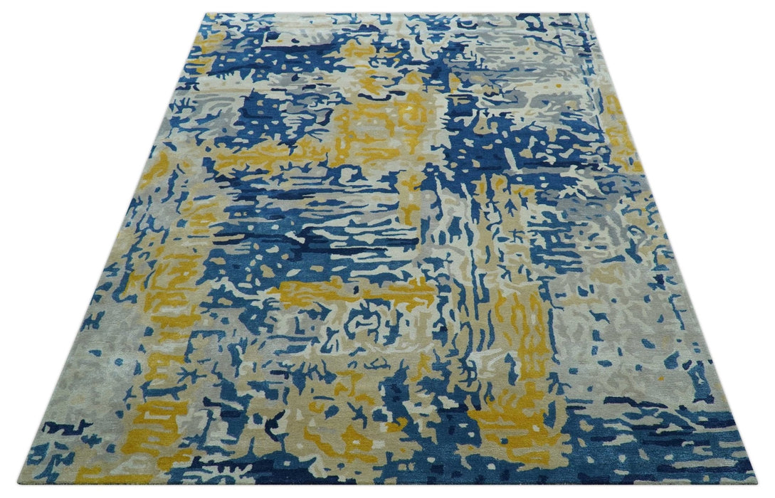 Custom Made Blue Modern Abstract Design Hand Tufted  Area Rug