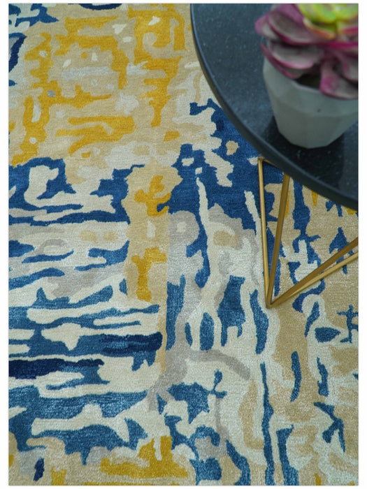 Custom Made Blue Modern Abstract Design Hand Tufted  Area Rug