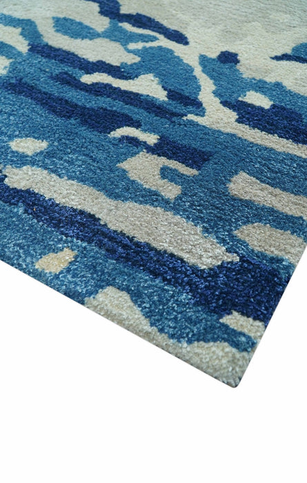 Custom Made Blue Modern Abstract Design Hand Tufted  Area Rug