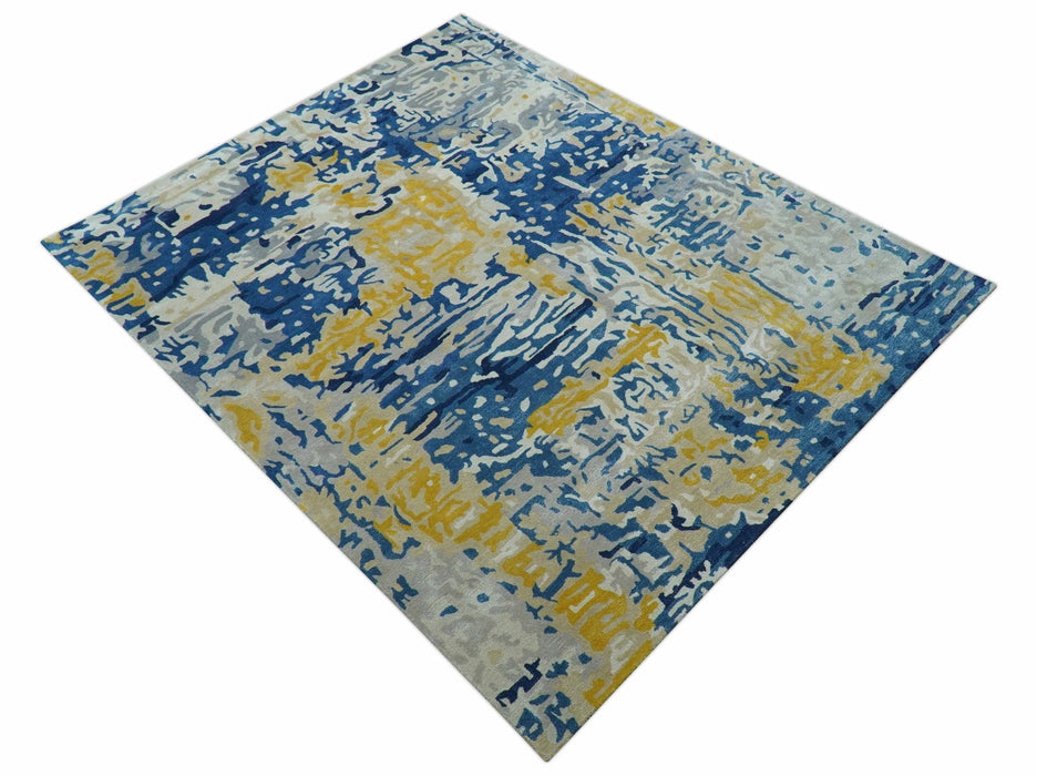 Custom Made Blue Modern Abstract Design Hand Tufted  Area Rug
