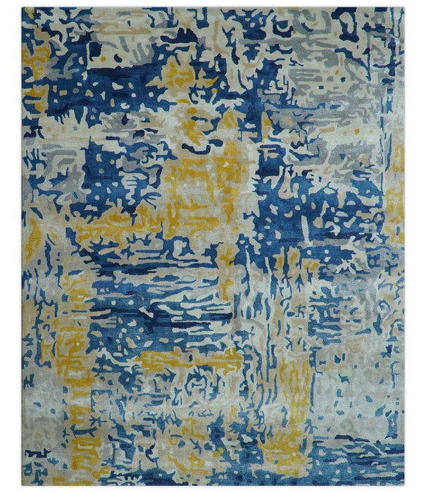 Custom Made Blue Modern Abstract Design Hand Tufted  Area Rug