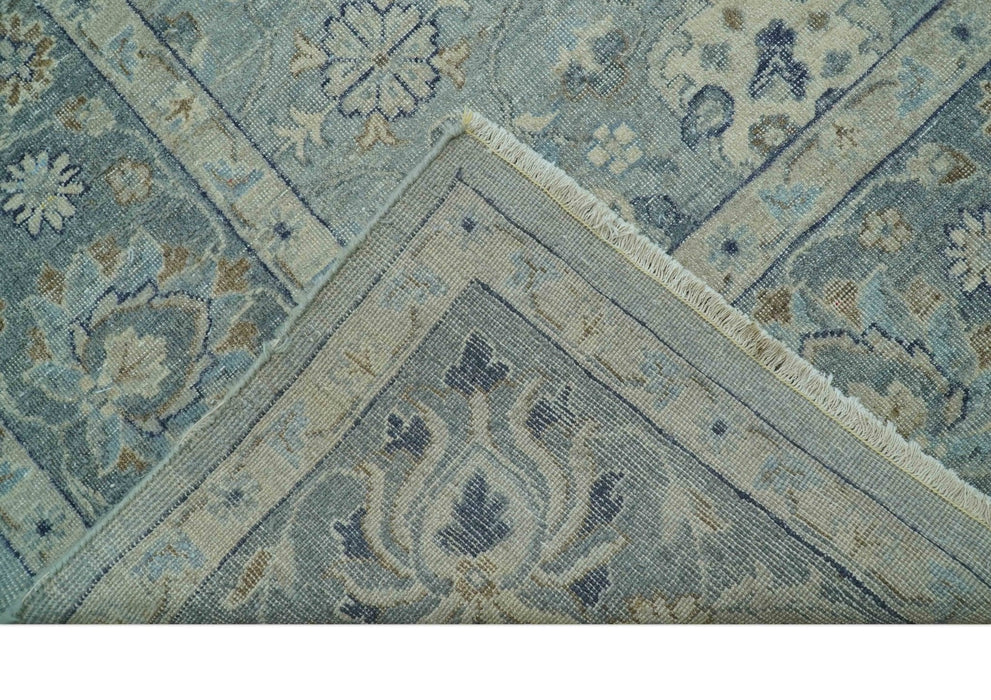 Custom Made Blue Traditional distressed design Hand knotted Wool Area Rug