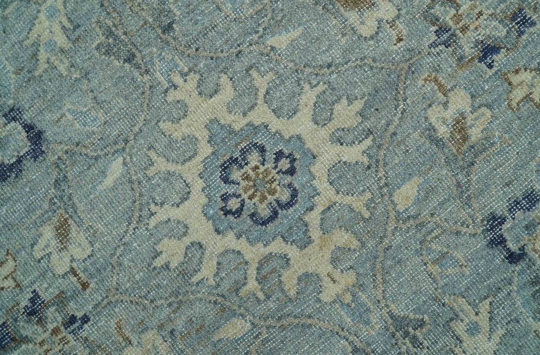 Custom Made Blue Traditional distressed design Hand knotted Wool Area Rug