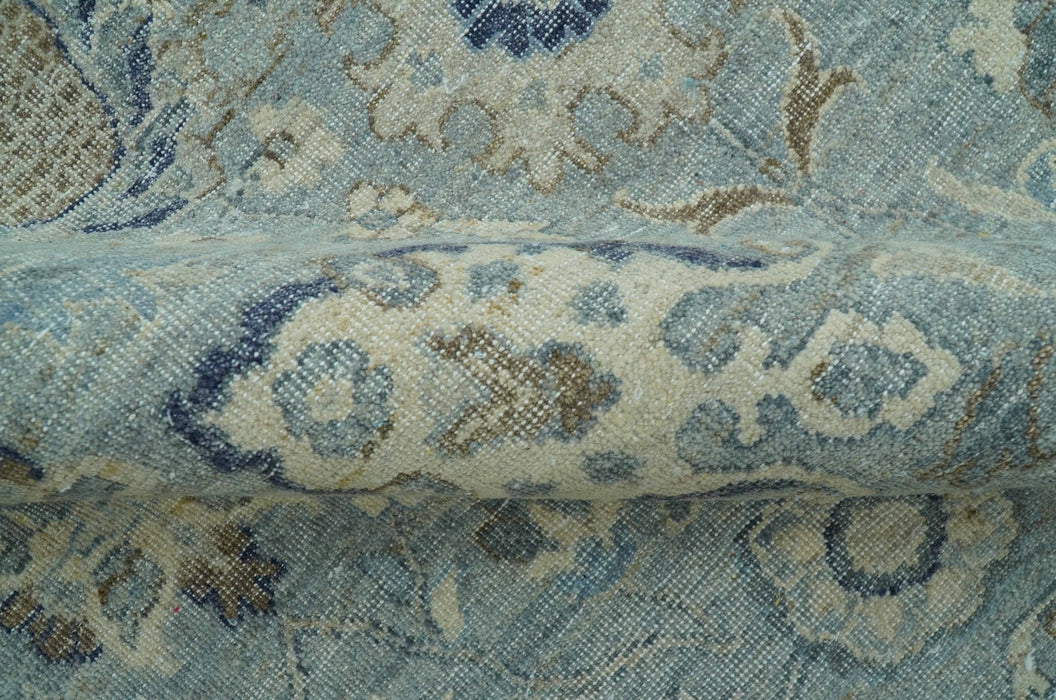 Custom Made Blue Traditional distressed design Hand knotted Wool Area Rug