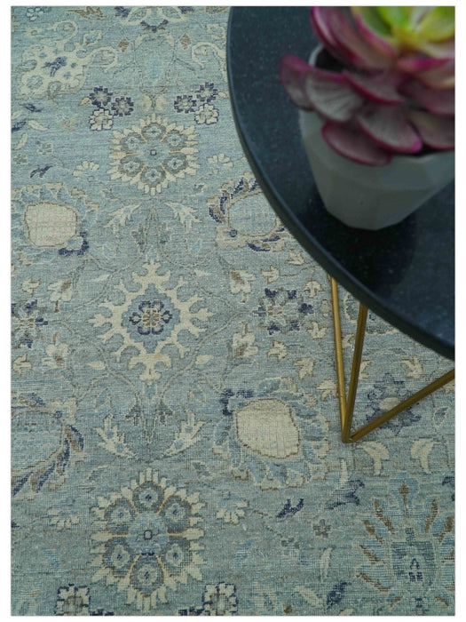Custom Made Blue Traditional distressed design Hand knotted Wool Area Rug