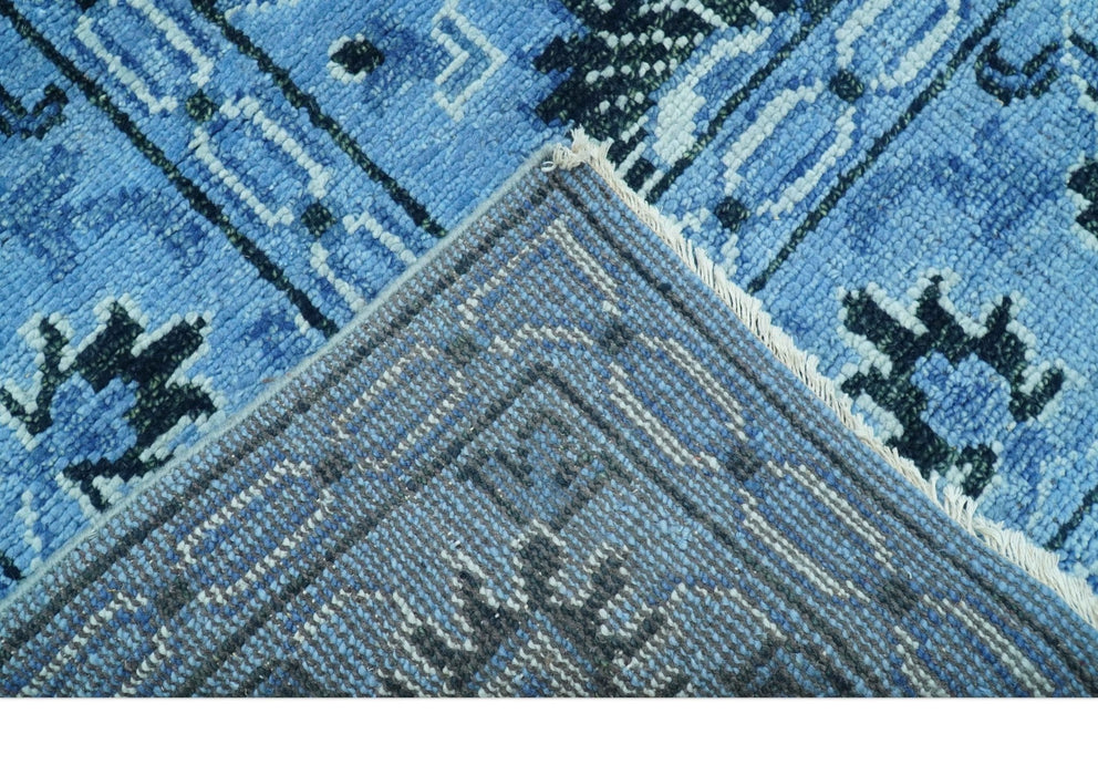 Custom Made Blue Traditional Persian Design Hand Knotted Wool Rug