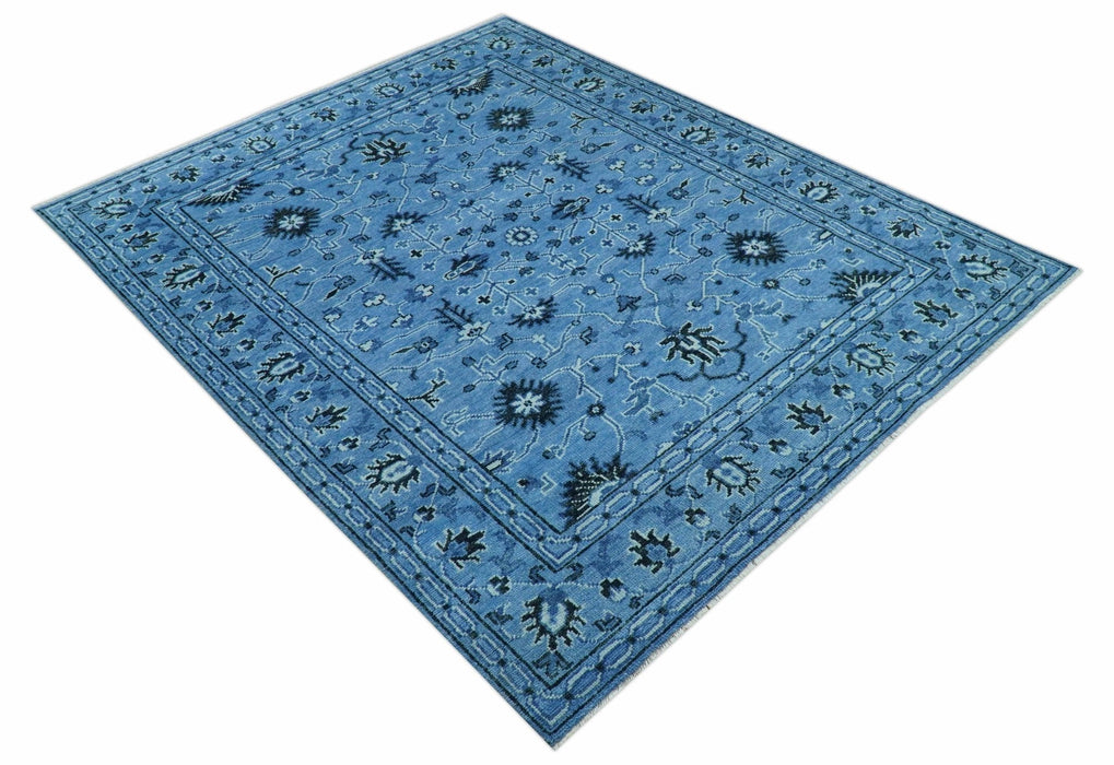 Custom Made Blue Traditional Persian Design Hand Knotted Wool Rug