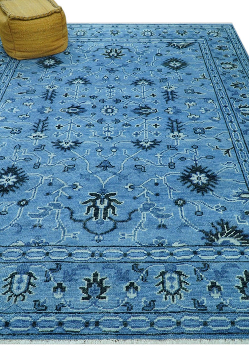 Custom Made Blue Traditional Persian Design Hand Knotted Wool Rug