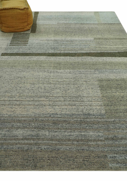 Custom Made Brown and Beige Contemporary Design Hand knotted Wool Area Rug