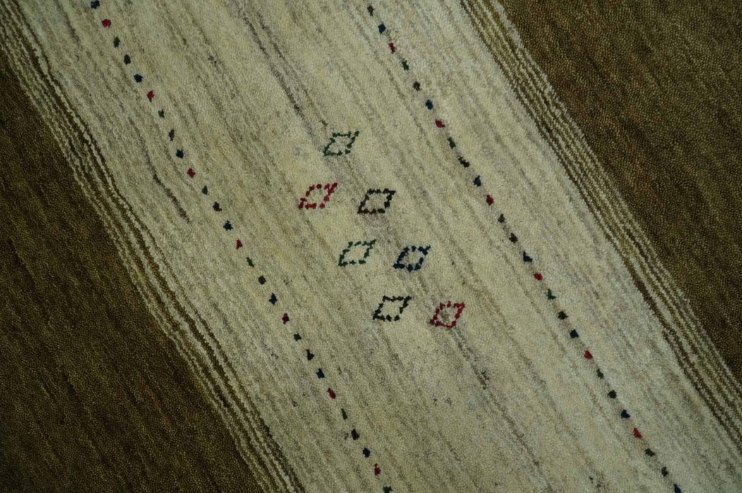 Custom Made Brown and Ivory Geometrical Stripes Design wool Area Rug