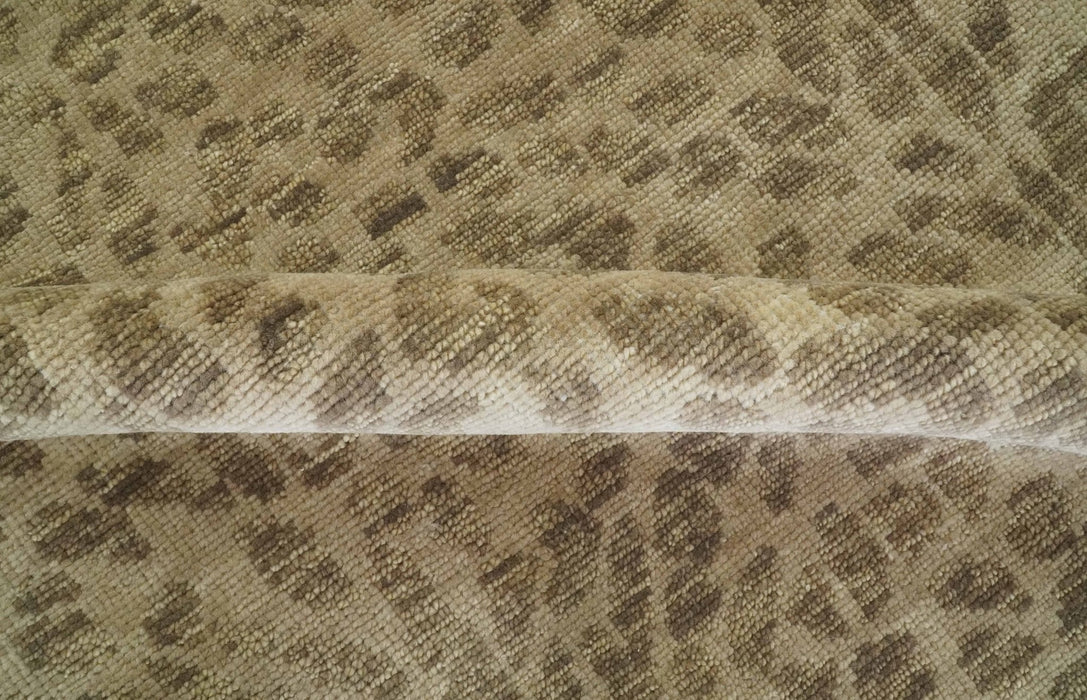 Custom Made Camel and Taupe Modern leopard Design Hand knotted wool area rug