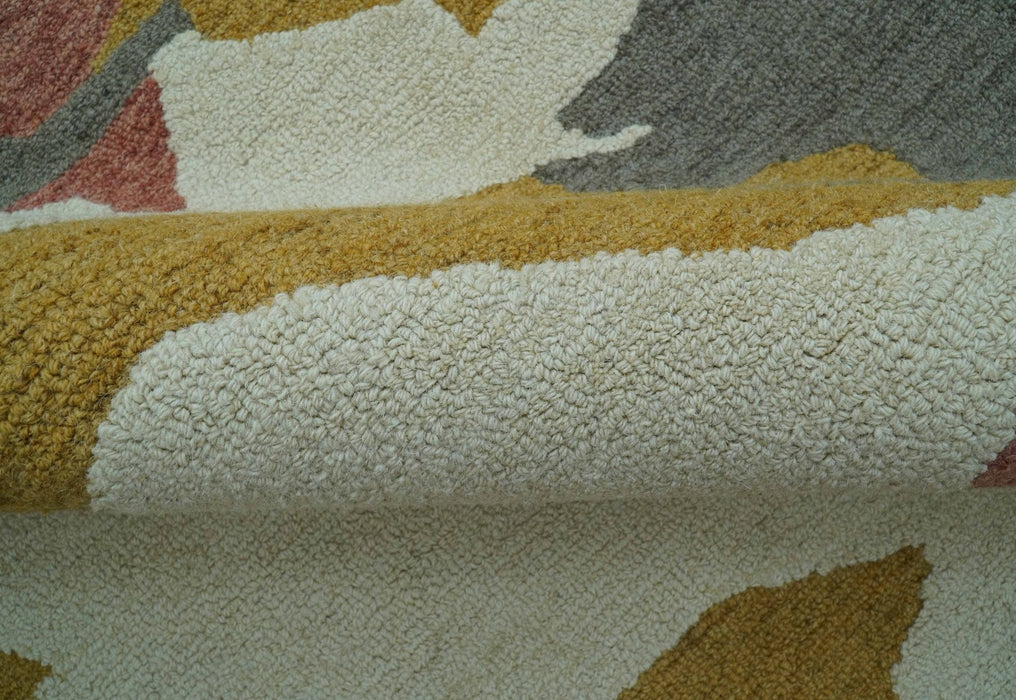 Custom Made Contemporary Abstract Ivory, Yellow And Rust Hand Tufted Wool Area Rug