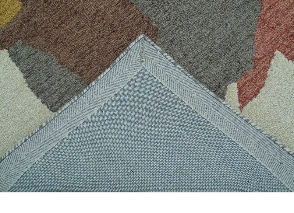 Custom Made Contemporary Abstract Ivory, Yellow And Rust Hand Tufted Wool Area Rug