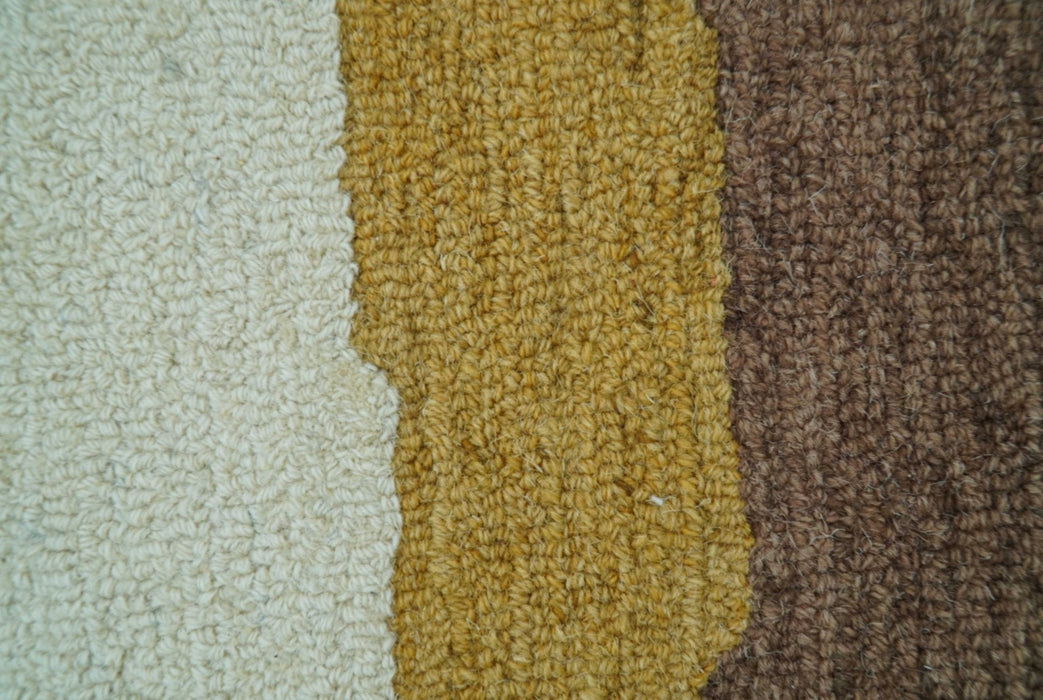 Custom Made Contemporary Abstract Ivory, Yellow And Rust Hand Tufted Wool Area Rug