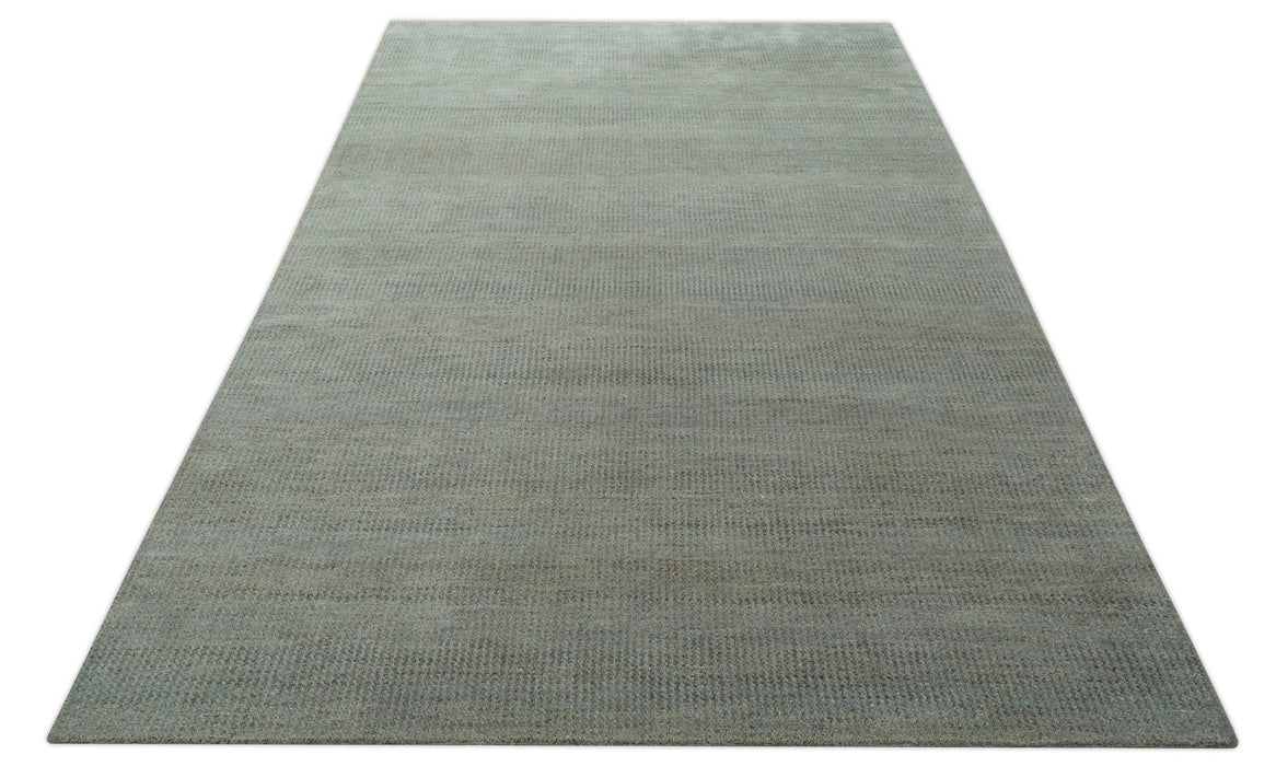 Custom Made Contemporary Blue and Brown Hand Knotted wool Area Rug