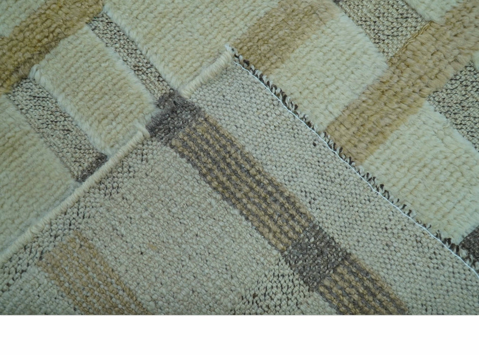 Custom Made Contemporary Design Beige And Gray Hand knotted wool Area Rug
