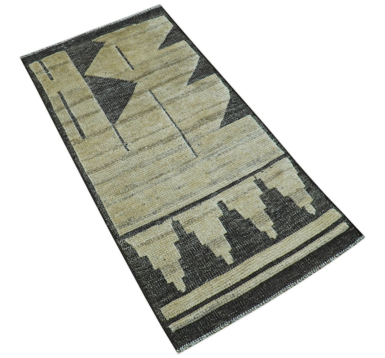 Custom Made Contemporary Design Black And Beige Hand knotted wool Area Rug