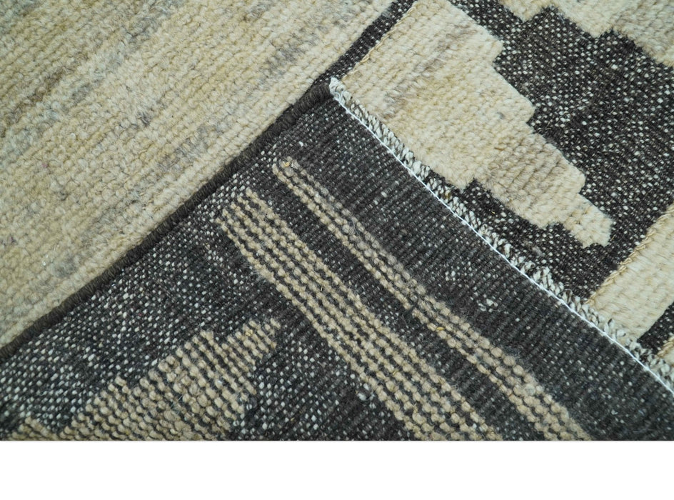 Custom Made Contemporary Design Black And Beige Hand knotted wool Area Rug