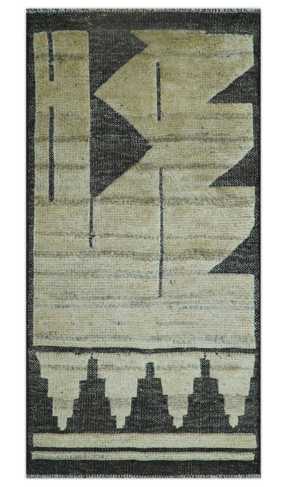Custom Made Contemporary Design Black And Beige Hand knotted wool Area Rug