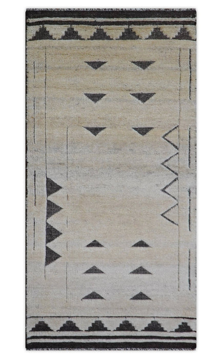 Custom Made Contemporary Design Black And Beige Hand knotted wool Area Rug