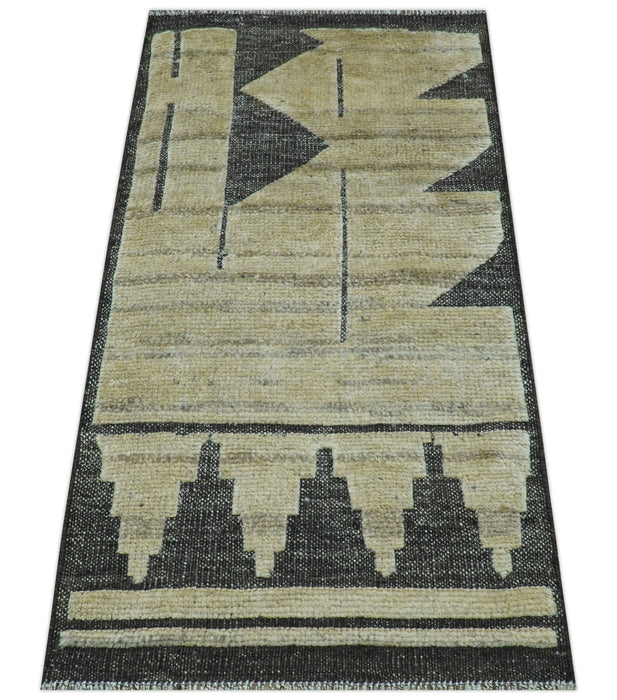 Custom Made Contemporary Design Black And Beige Hand knotted wool Area Rug
