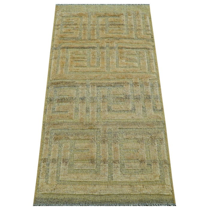 Custom Made Contemporary Design Gray And Wheat Hand knotted wool Area Rug