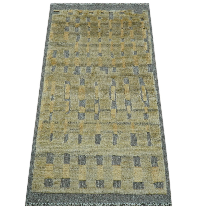 Custom Made Contemporary Design Gray And wheat Hand knotted wool Area Rug