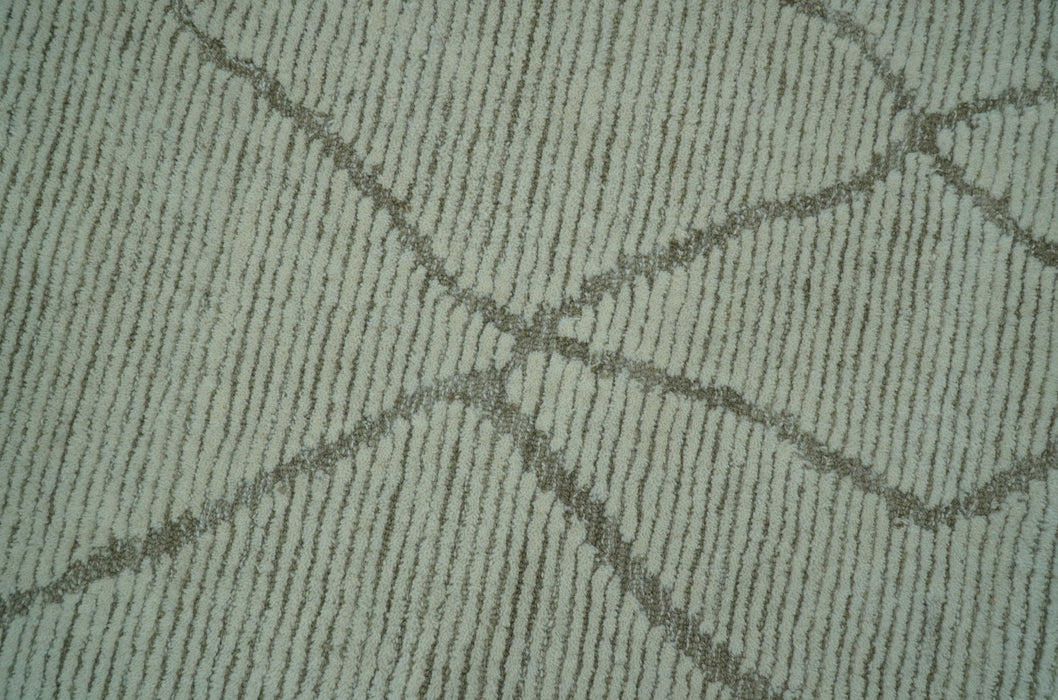 Custom Made Contemporary Pattern Brown And Ivory Hand Tufted Wool Area Rug