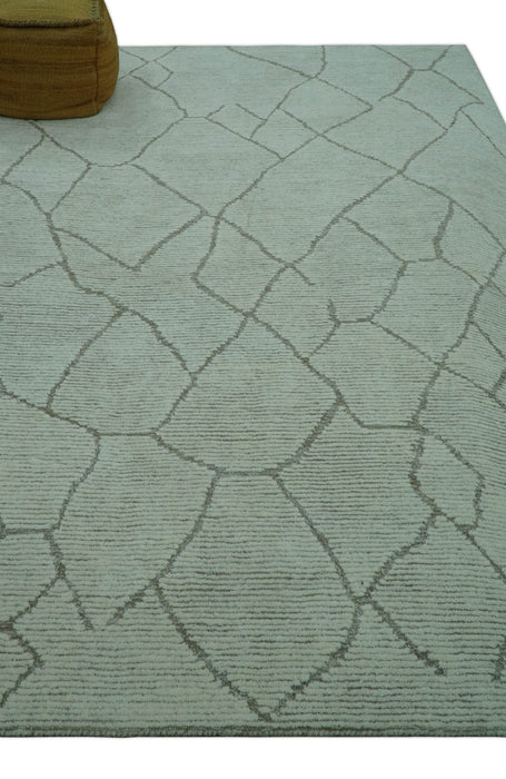 Custom Made Contemporary Pattern Brown And Ivory Hand Tufted Wool Area Rug
