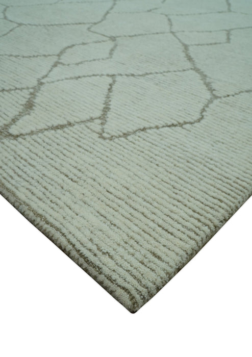 Custom Made Contemporary Pattern Brown And Ivory Hand Tufted Wool Area Rug