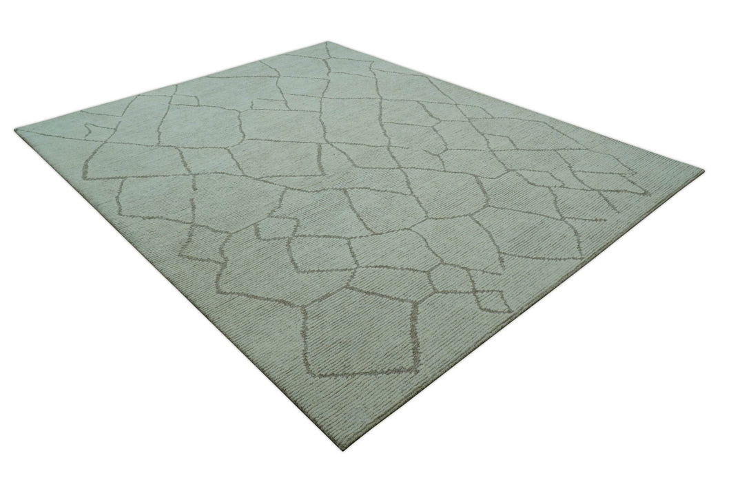Custom Made Contemporary Pattern Brown And Ivory Hand Tufted Wool Area Rug