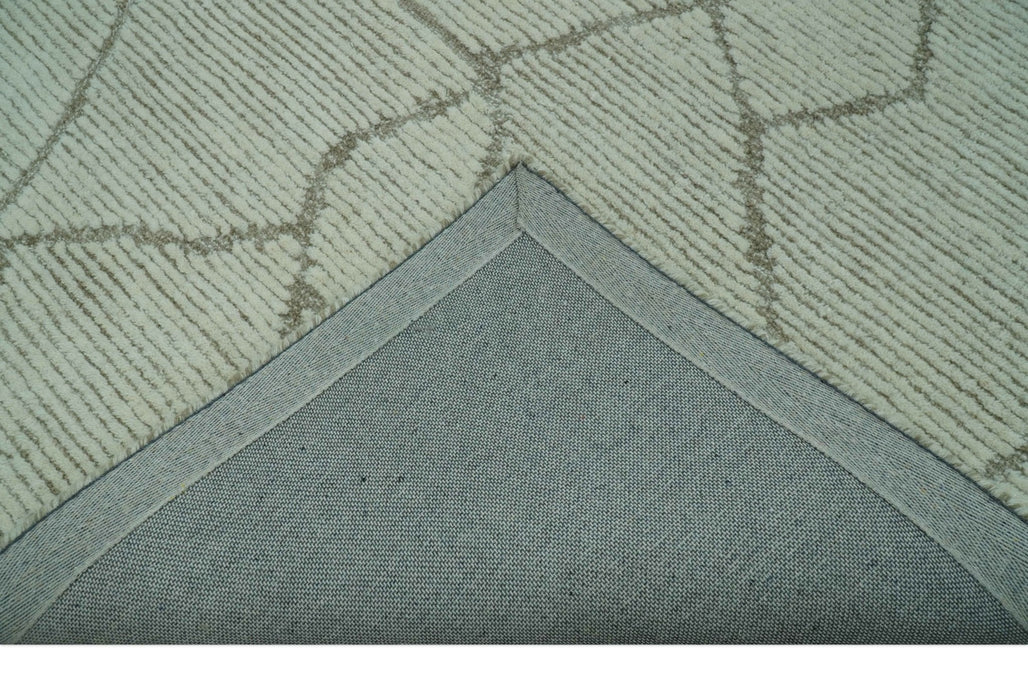 Custom Made Contemporary Pattern Brown And Ivory Hand Tufted Wool Area Rug