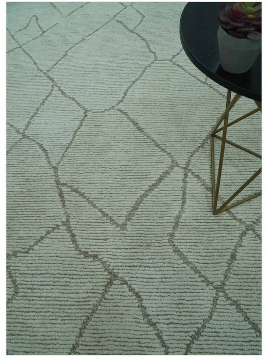 Custom Made Contemporary Pattern Brown And Ivory Hand Tufted Wool Area Rug